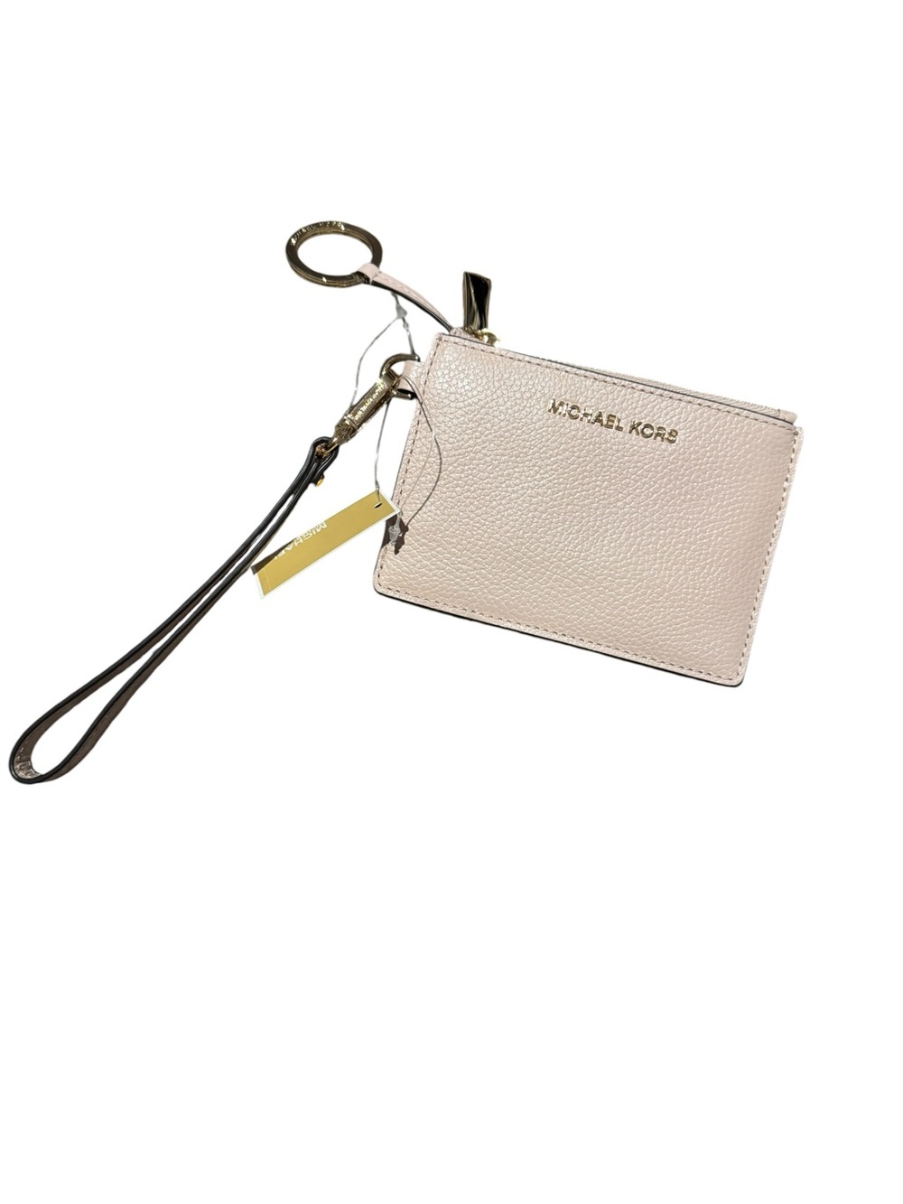 Michael Kors Pale Pink Pebbled Leather Wristlet with Key Ring